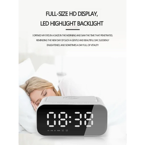 4 in 1 Wireless Phone Charging Station, Smart Digital Alarm Clock, Bluetooth Speaker, FM Radio for Bedroom and Office