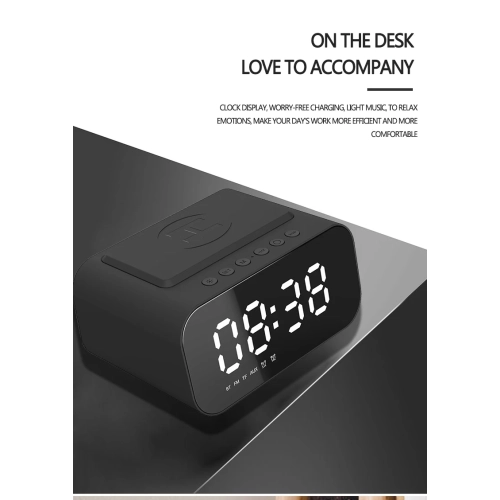 4 in 1 Wireless Phone Charging Station, Smart Digital Alarm Clock, Bluetooth Speaker, FM Radio for Bedroom and Office