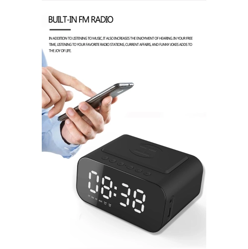 4 in 1 Wireless Phone Charging Station, Smart Digital Alarm Clock, Bluetooth Speaker, FM Radio for Bedroom and Office