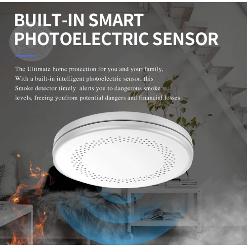 Détecteur de fumée Wi-Fi Tuya, détecteur de fumée sans fil à domicile, notification intelligente à distance de détection d'incendie