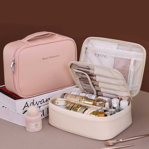 New free partition large capacity high-end portable cosmetic bag travel makeup brush cosmetic bag portable car box travel toiletries bag storage box
