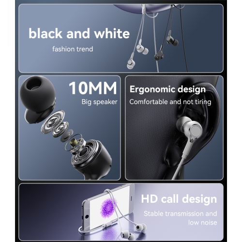 Wired earphone round hole, suitable for Huawei wired earphones, Android in-ear 3.5mm interface wired earphones, HD call