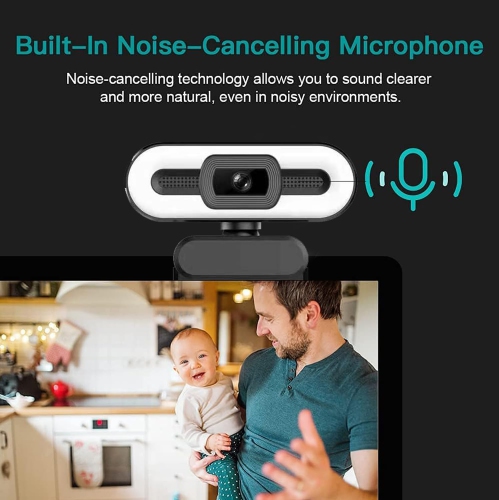 2K high-definition computer camera, network USB camera, 1080P online class live broadcast, adjustable 3 colors of fill light and auto focus