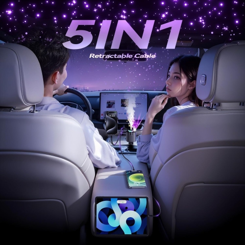 New five-in-one car charger retractable cable car intelligent aromatherapy perfume starry sky top super fast charging car charger 45W fast charging