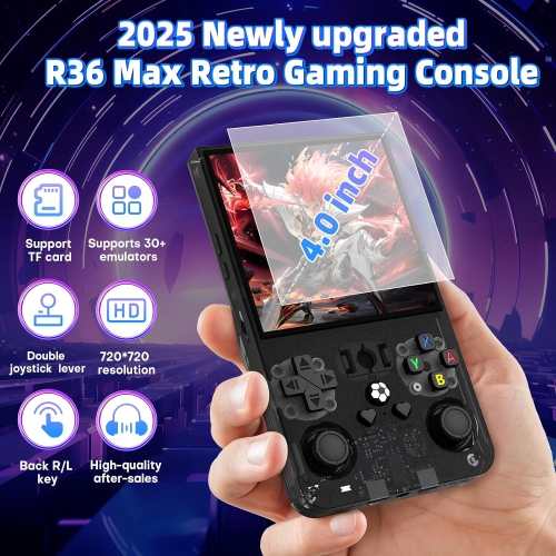 R36 Max Retro Handheld Game Console, 128G Video Game Console, Built-in 30000+ Games, 4000 mAh Rechargeable, Supports 30+ Emulators, Linux System, 4.0