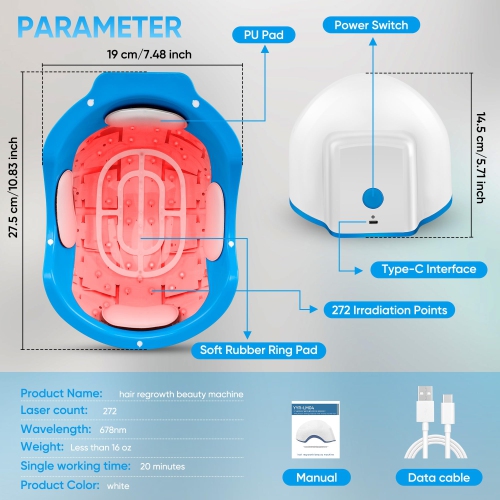 Hair Growth Device, 678nm Red Light Therapy System, Suitable for Thinning Hair, Hair Loss Treatment, Scalp Health Restoration