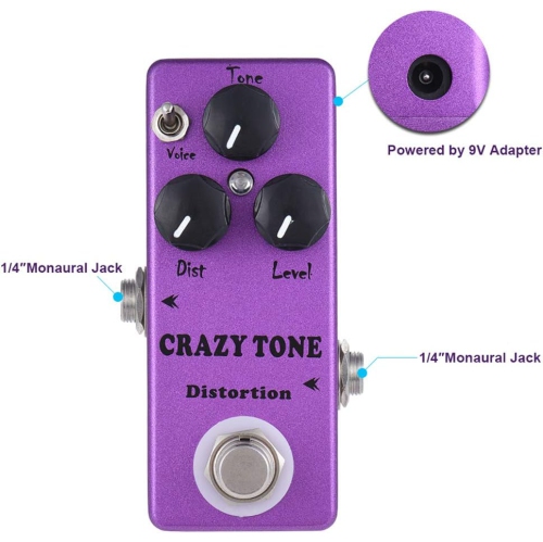 Mini guitar effects pedal, distortion guitar effects pedal - portable true bypass, suitable for live performance/recording/practice