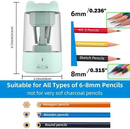 Affûteur électrique, taille-crayon entièrement automatique, taille-crayon rechargeable pour crayons de couleur de 0,255 à 0,315&nbsp;po - Bleu