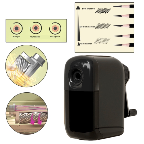Taille-crayon manuel pour étudiants en art, taille-crayon à 5 vitesses à manivelle pour dessiner - noir
