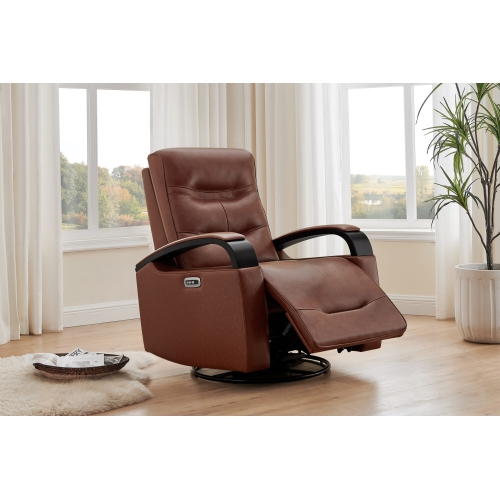 Valencia – Fauteuil coulissant inclinable électrique pivotant en cuir de surface Laisha, brun foncé
