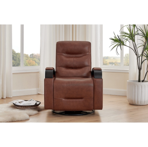 Valencia – Fauteuil coulissant inclinable électrique pivotant en cuir de surface Laisha, brun foncé