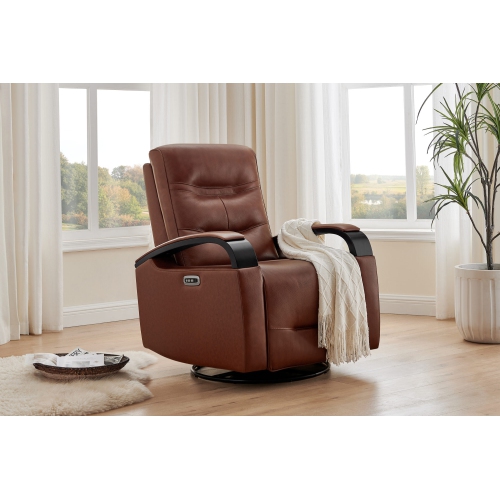 Valencia – Fauteuil coulissant inclinable électrique pivotant en cuir de surface Laisha, brun foncé