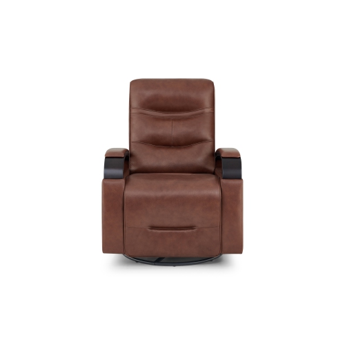 Valencia – Fauteuil coulissant inclinable électrique pivotant en cuir de surface Laisha, brun foncé