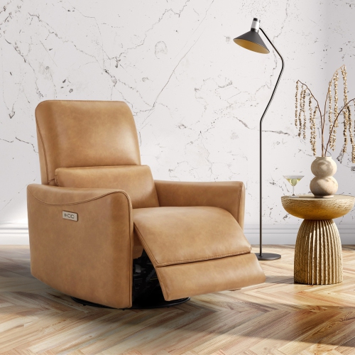 Valencia – Fauteuil coulissant pivotant en cuir pour chambre de bébé Kirstin, brun