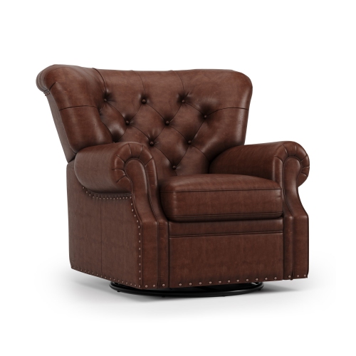 Valencia Liam Tufted Full-Anline Leather Recliner with Nailheads, Single Seat, Lipari Choco