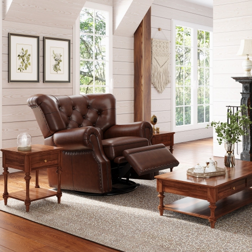 Valencia Liam Tufted Full-Anline Leather Recliner with Nailheads, Single Seat, Lipari Choco