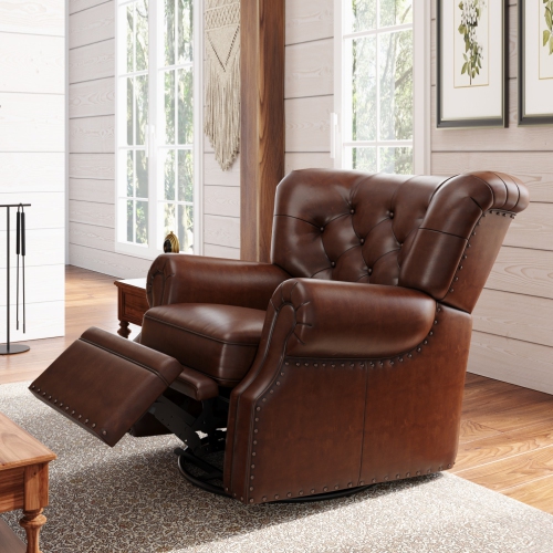 Valencia Liam Tufted Full-Anline Leather Recliner with Nailheads, Single Seat, Lipari Choco