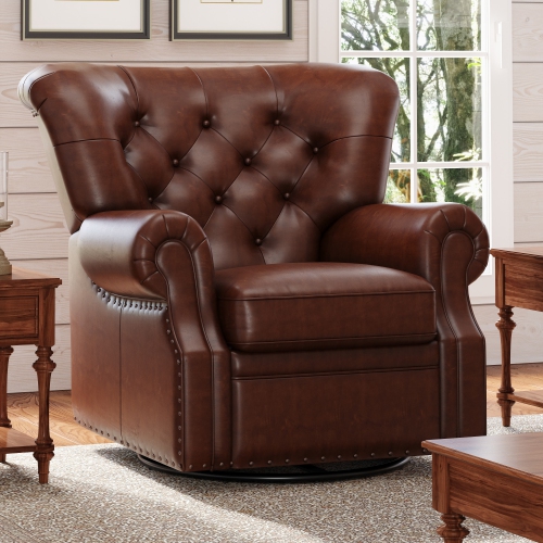 Valencia Liam Tufted Full-Anline Leather Recliner with Nailheads, Single Seat, Lipari Choco