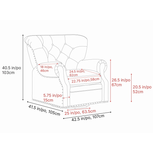 Valencia Liam Tufted Full-Anline Leather Recliner with Nailheads, Single Seat, Lipari Choco