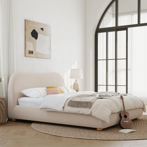 Valencia Etta Upholstered Fabric King Bed Frame, Beige