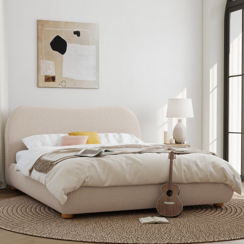 Valencia Etta Upholstered Fabric King Bed Frame, Beige