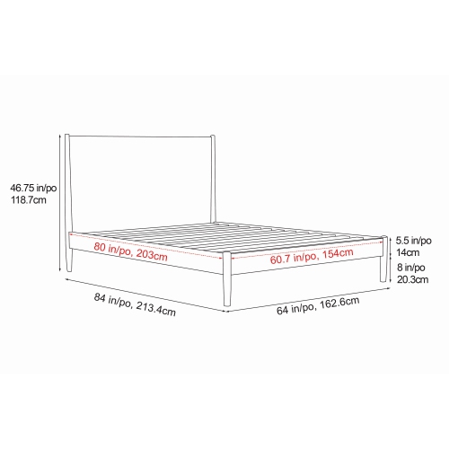 Valencia Tatum Queen Size Wood Mid-Century Bed Frame, Acorn