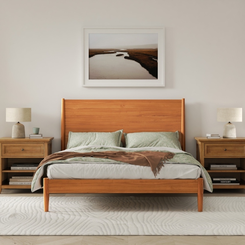 Valencia Tatum Queen Size Wood Mid-Century Bed Frame, Acorn
