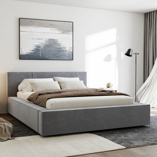 Valencia Luisa Fabric Queen Bed Frame, Grey