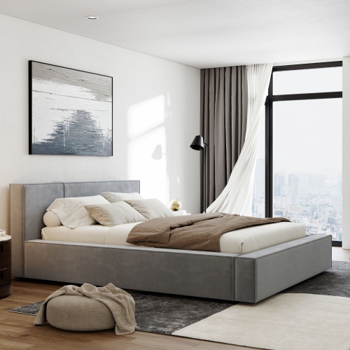 Valencia Luisa Fabric Queen Bed Frame, Grey