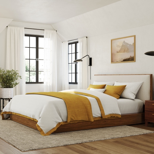 Valencia Gianna Queen Size Bed Frame, Natural Walnut Wood