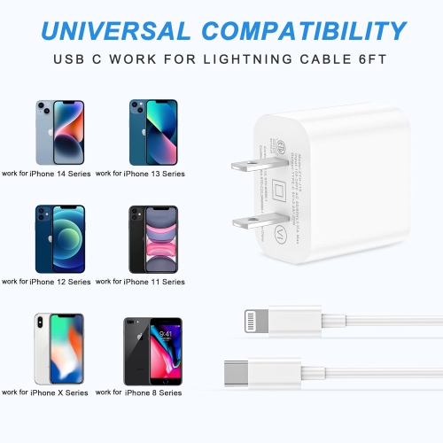 iPhone Charger Fast Charging 3Pack USB-C Wall Charger Block with [10ft, 6ft, 3ft] USB C to Lightning Cables for iPhone 14/14 Pro/14Pro Max/13/13