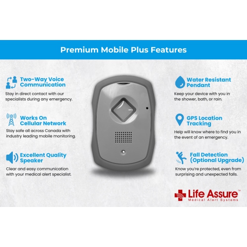 Life Assure Premium Mobile Plus - Medical Alert Unit with GPS and Fall Detection Capabilities - Provides Coverage Throughout Canada