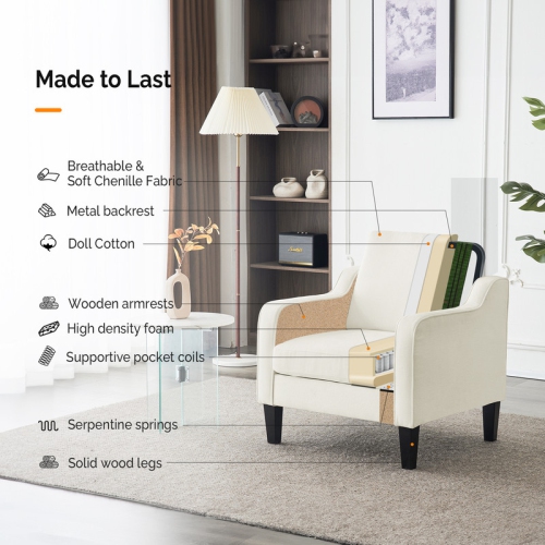 Karl Home Chenille Contemporary Accent Chair Armchair For Living Room White