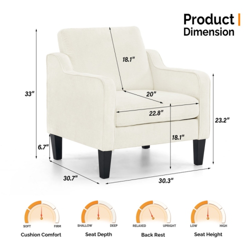 Karl Home Chenille Contemporary Accent Chair Armchair For Living Room White