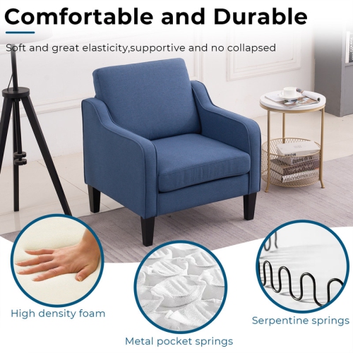 Karl Home Cotton And Linen Contemporary Accent Chair Armchair For Living Room Blue