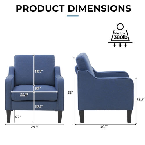 Karl Home Cotton And Linen Contemporary Accent Chair Armchair For Living Room Blue