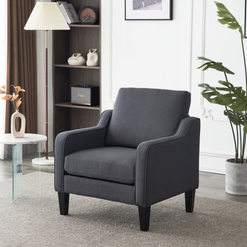 Karl Home Cotton And Linen Contemporary Accent Chair Armchair For Living Room Dark Grey