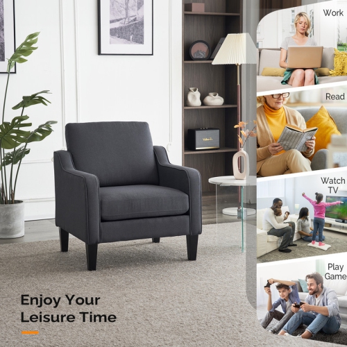 Karl Home Cotton And Linen Contemporary Accent Chair Armchair For Living Room Dark Grey