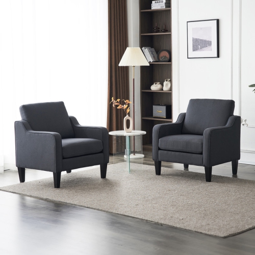 Karl Home Cotton And Linen Contemporary Accent Chair Armchair For Living Room Dark Grey