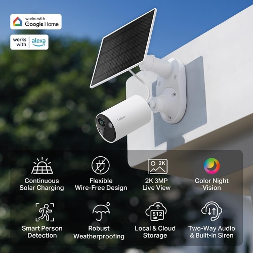 TP-Link Tapo Solar-Powered Security Camera Kit - 2K Wireless Camera, Solar Panel Base, Spotlight Color Night Vision, Smart Person Detection, SD/Cloud