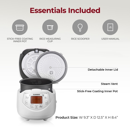 CUCKOO CR-0633F 6-Cup / 12-Cup (Cooked) Micom Rice Cooker with Nonstick Inner Pot, 11 Menu Options, LCD Display, Fuzzy Logic Tech (White)