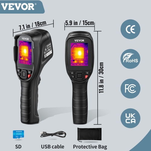VEVOR 320 x 240 Pixels Thermal Imaging Camera, 25Hz Refresh Rate Infrared Camera with -4 to 752°F Temperature Range, 32G Built-in SD Card, and