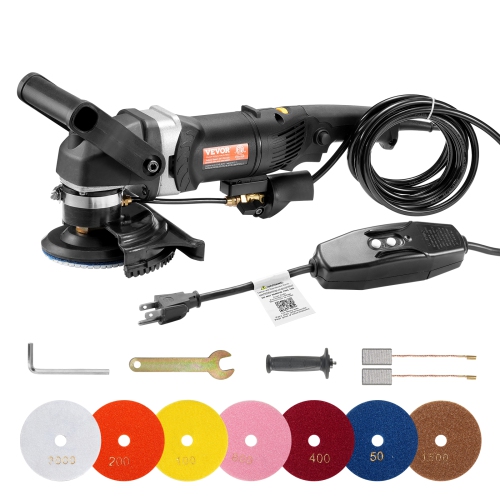 VEVOR 800W Wet Polisher, 4" Concrete Grinder with 6 Variable Speed and 7 Polishing Kits, Wet Grinder Machine for Marble, Granite, Stone, Rock, Tile,