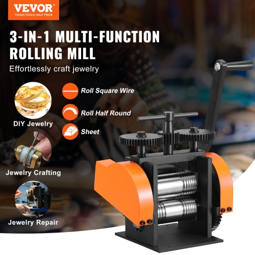 VEVOR 1.77"/45 mm Rolling Mill, Jewelry Rolling Mill Machine, 1: 2.4 Gear Ratio, 3-in-1 Multi-function Rolling Mill, 0-6 mm Press Thickness for Metal