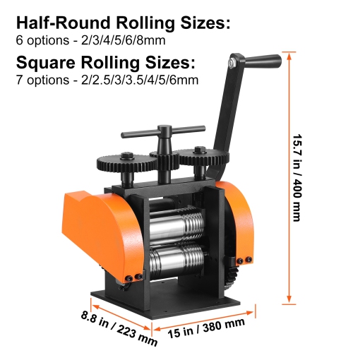 VEVOR 1.77"/45 mm Rolling Mill, Jewelry Rolling Mill Machine, 1: 2.4 Gear Ratio, 3-in-1 Multi-function Rolling Mill, 0-6 mm Press Thickness for Metal