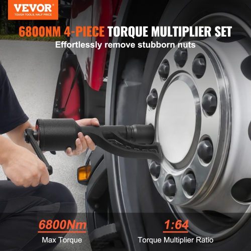 VEVOR 1 Inch Torque Multiplier, Heavy Duty Torque Multiplier Wrench Set, Drive Lug Nut Wrench Torque Multiplier, 1:64 6800N.m Lug Nut Remover, with 4