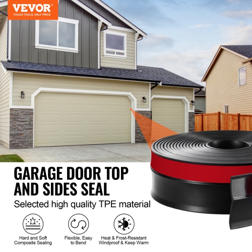 VEVOR 20 FT Garage Door Seal Top and Sides Seal Strip, Universal Weather Stripping Replacement Soft and Hard Composite, Weatherproofing Garage Door