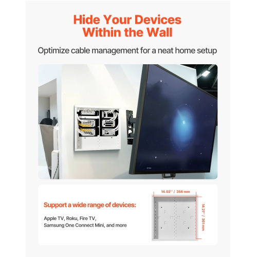 VEVOR 14-Inch Structured Media Enclosure, Recessed in-Wall Media Box with Cover, Wall-Mount Cable Management Box Kit, Structured Wiring Multi-Media