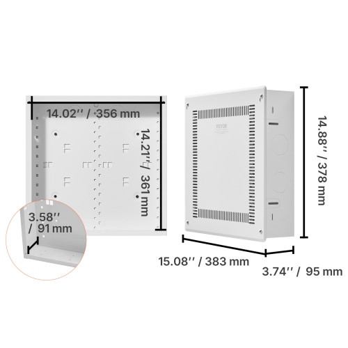 VEVOR 14-Inch Structured Media Enclosure, Recessed in-Wall Media Box with Cover, Wall-Mount Cable Management Box Kit, Structured Wiring Multi-Media