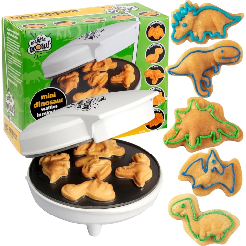 Dinosaur Mini Waffle Maker - 5 Dinosaur Shapes in Minutes, Non-Stick Waffle Iron, Fun Breakfast for Kids and Adults